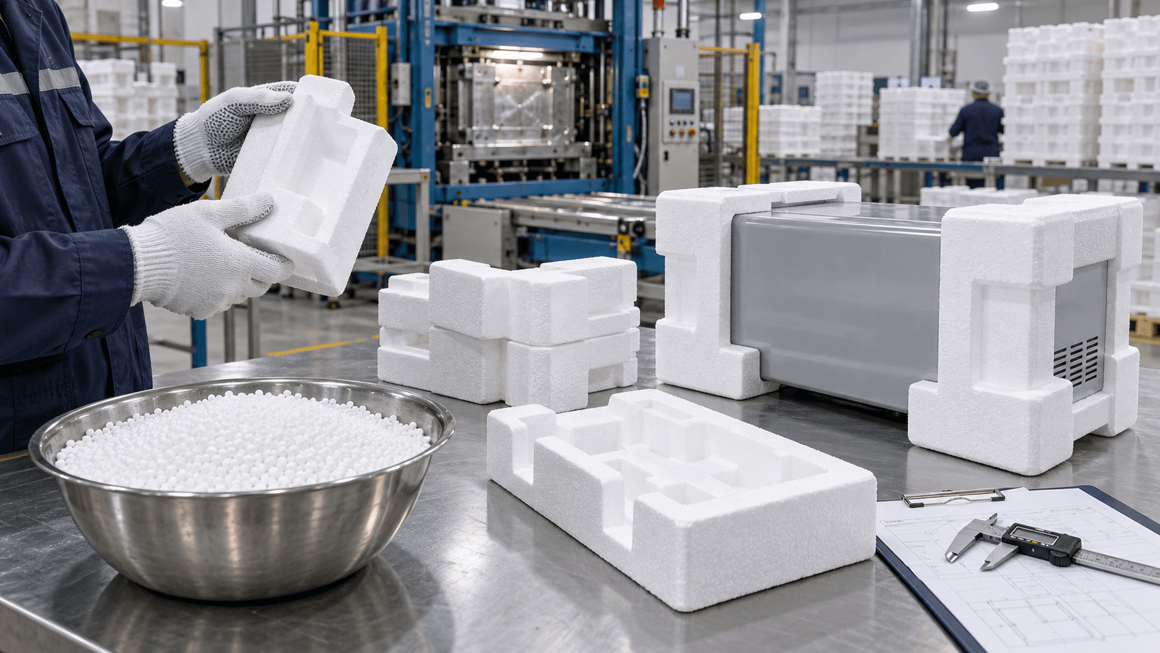 EPS foam beads, moulded protective packaging and appliance packaging inspection